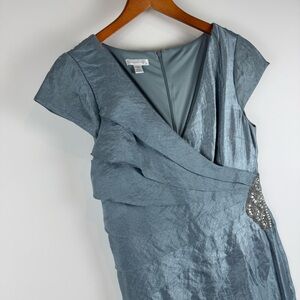 London Times Jeweled Asymmetrical Blue Silver Dress 12